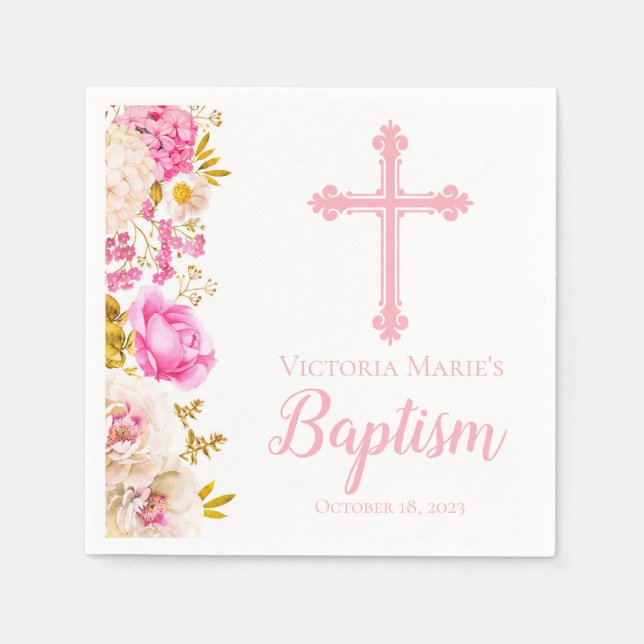 Vattenfärgningsblommor och Kor Baptism Napkin Pappersservett (Framsidan)