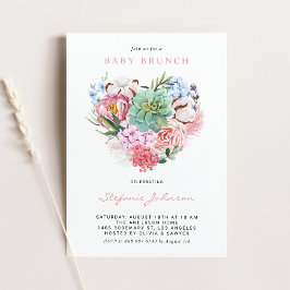 Vattenfärgningsblommor och Succulent Heart Baby Br Inbjudningar