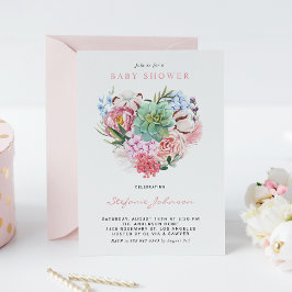 Vattenfärgningsblommor och Succult Heart Baby Show Inbjudningar
