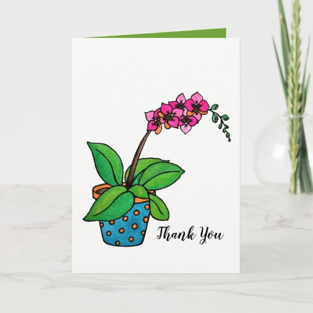 VattenfärgOrchidväxt i härlig kruka Tack Kort (Framsida)
