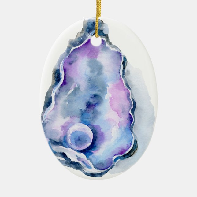 Vattenfärgostronsnäcka med pärlan julgransprydnad keramik (Framsidan)