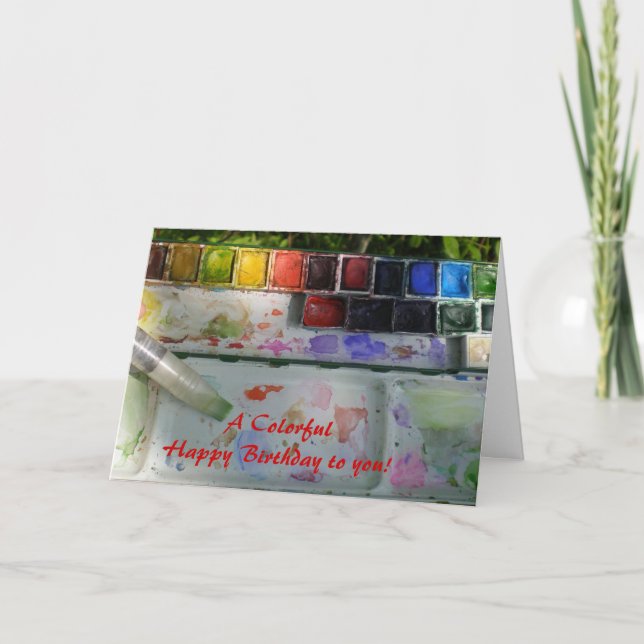Vattenfärgpalett och Penselfärg Grattis på födelse Kort (Framsida)