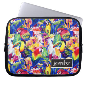 Vattenfärgpapegojor tillfogar ditt namn laptop sleeve