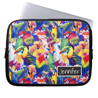Vattenfärgpapegojor | tillfogar ditt namn laptop sleeve