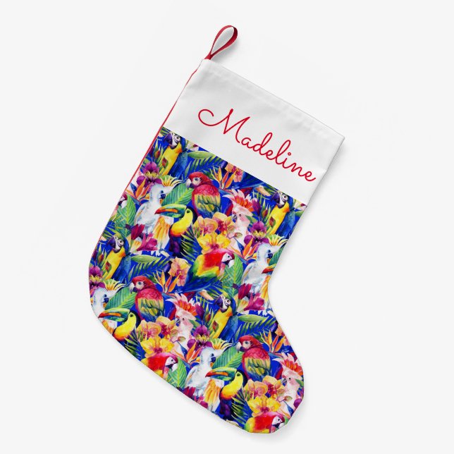 Vattenfärgpapegojor | tillfogar ditt namn liten julstrumpa (Framsidan (Hängande))