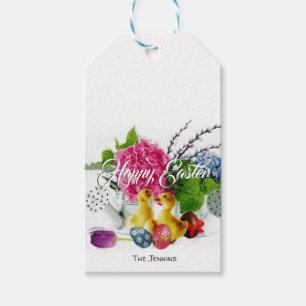 Vattenfärgpåskägg, Ducklings & vår blommor Presentetikett