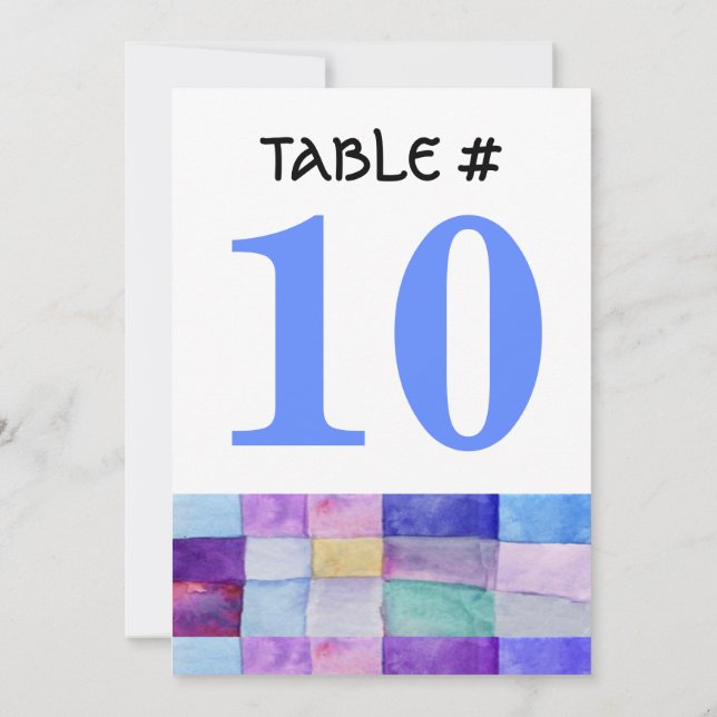 VATTENFÄRGPATCHWORK TRÄD Bordsnummer-kort Inbjudningar (Baksida)