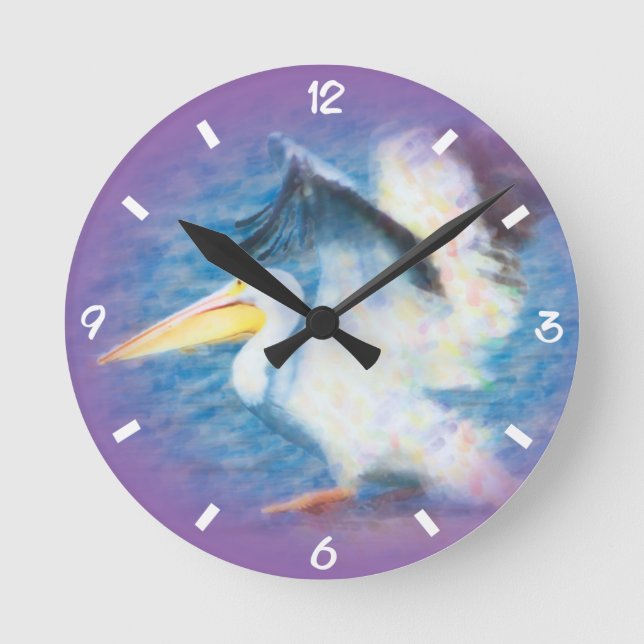 vattenfärgpelikan 17 rund klocka (Framsida)