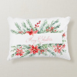 Vattenfärgpoinsettia och greenery prydnadskudde