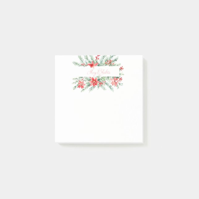 Vattenfärgpoinsettia och grön jul post-it block (Framsida)