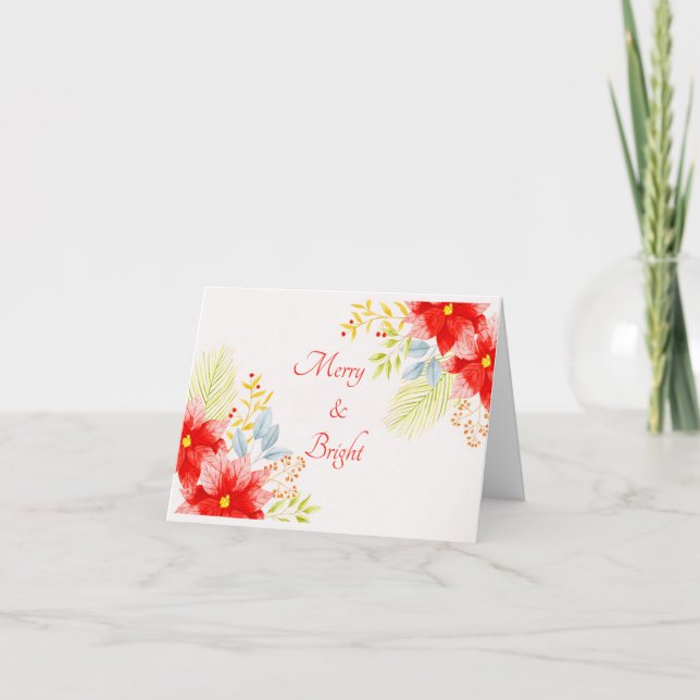 Vattenfärgpoinsettias, anpassningsbar helgkort (Framsida)