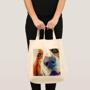 Vattenfärgporträtt av basset hound tygkasse