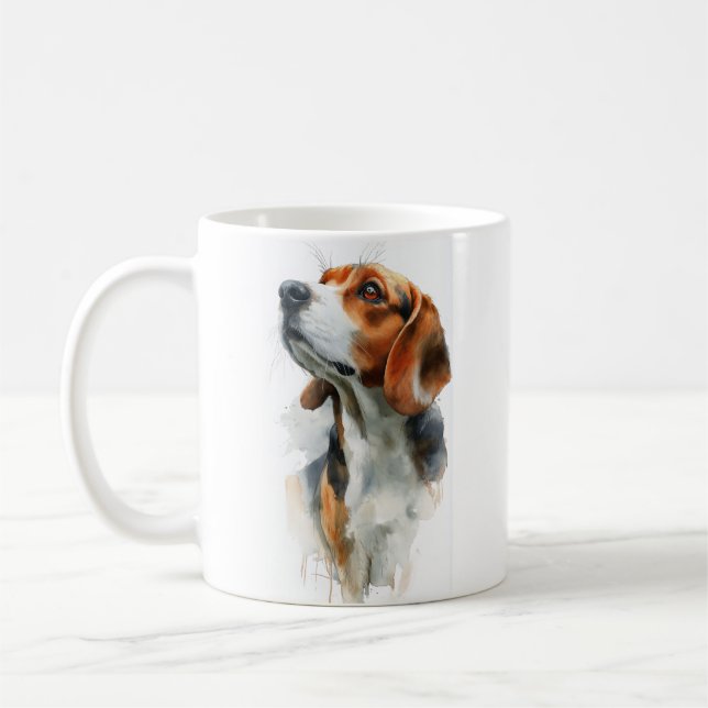Vattenfärgporträtt av beagle kaffemugg (Vänster)