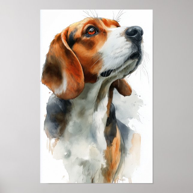 Vattenfärgporträtt av Beagle Poster (Framsidan)