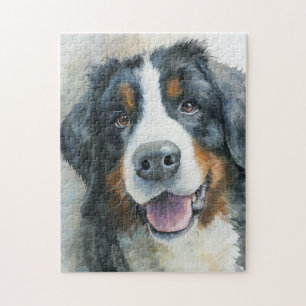 Vattenfärgporträtt av Berner Sennenhund Pussel