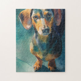 Vattenfärgporträtt av dachshund pussel