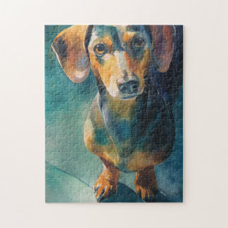 Vattenfärgporträtt av dachshund pussel