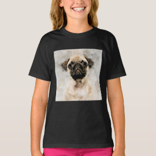 Vattenfärgporträtt av mops hund 01 t shirt