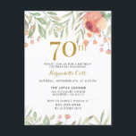 Vattenfärgro & 70th födelsedag för guld- glitter inbjudan vykort<br><div class="desc">Perfekten långt som inviterar dina gäster, en inbjudan att passa tillfället. Denna ursnygga design, med vattenfärgro, guld- typografi för glitter "70th" och elegantt är säker att vara exakt vad du söker efter. Tillfoga ditt specificerar, genom att klicka ", personifierar denna mall knäppas och tar hem din perfekta inbjudan i dag!...</div>