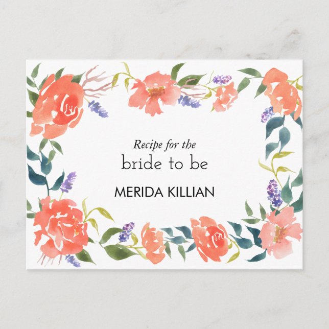 Vattenfärgröd ros blommar möhipparecept vykort (Framsida)