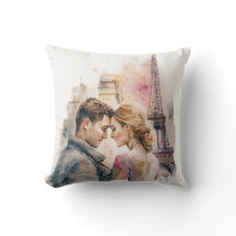 Vattenfärgromantik i Paris Koppels Tärningskudde