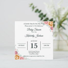 Vattenfärgros Baby Shower-inbjudan Inbjudningar
