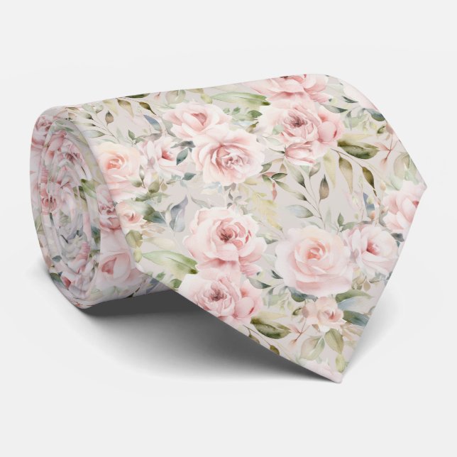 Vattenfärgros Blush Blommönster Slips (Rullad)