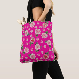 Vattenfärgros och tassavtryck Totebag Tygkasse