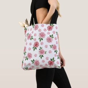 Vattenfärgros och tassavtryck Totebag Tygkasse
