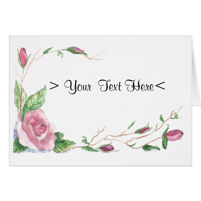 Vattenfärgrosa rosgräns hälsningskort (Framsidan Horizontal)