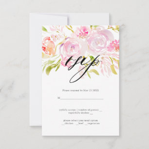 Vattenfärgrosbukett Bröllop RSVP OSA Kort