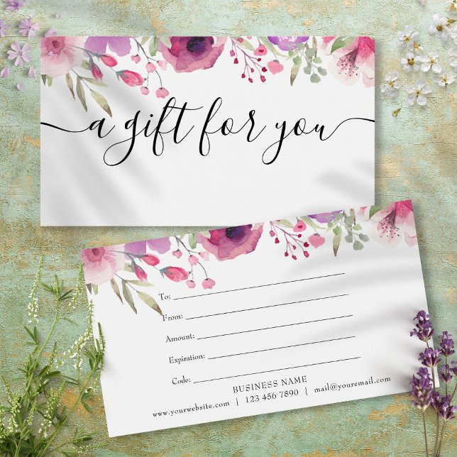 Vattenfärgrosor Blommig presentcertifikat Visitkort (Watercolor Roses Floral Gift Certificate)