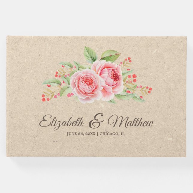 Vattenfärgrosor | Kraftpapper Bröllop Gästböcker (Framsida)