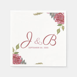 Vattenfärgrosor Monogram Bröllop Pappersservett