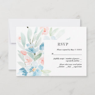 Vattenfärgrosor och Blått Bröllop RSVP-kort OSA Kort