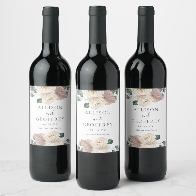 Vattenfärgrosor och orkidéer Personlig vigsel Vinflaska Etikett (Flaskor)