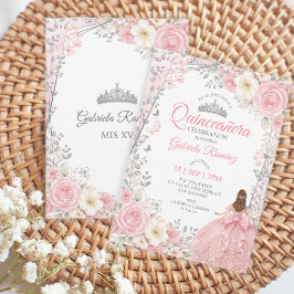Vattenfärgrosor Rosa Silver Quinceañera  Inbjudningar