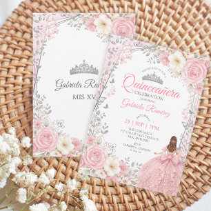Vattenfärgrosor Rosa Silver Quinceañera  Inbjudningar