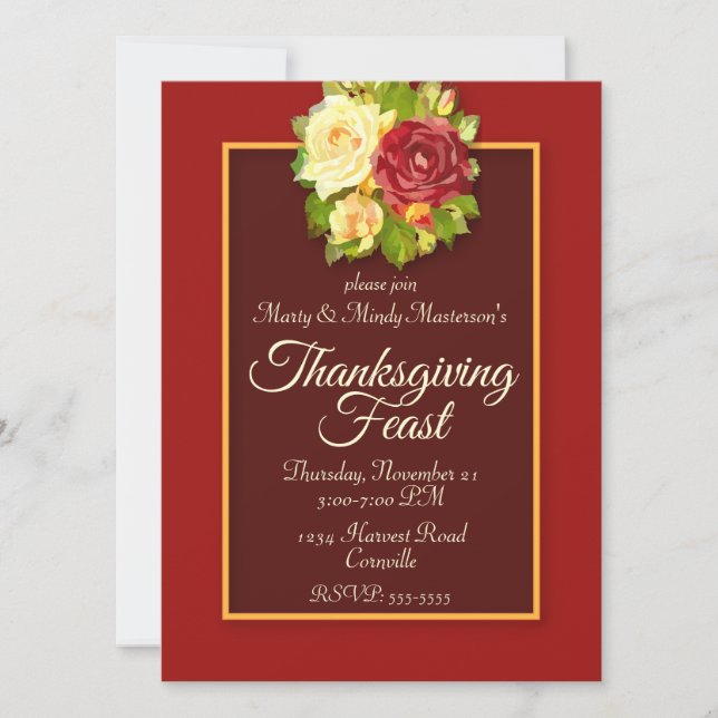 Vattenfärgrosor Thanksgiving Middag fest Inbjudningar (Framsida)