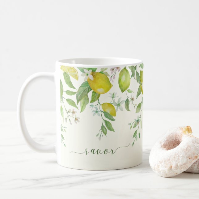 Vattenfärgs Citron Blommig Kaffemugg (Med munk)