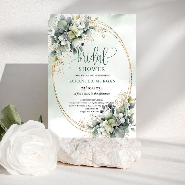 Vattenfärgs Dusty Green Bröllopsdusch-inbjudan Inbjudningar (Watercolor Dusty Green Bridal Shower Invitation)