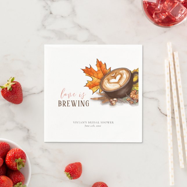 Vattenfärgs Espresso Kärlek Bryggs Bröllopsfest Pappersservett (Insitu)