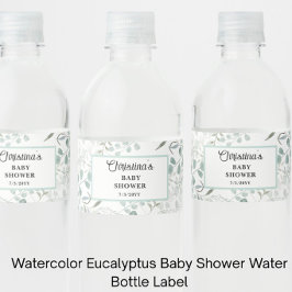 Vattenfärgs Eukalyptus Baby Shower Vattenflaska Etikett
