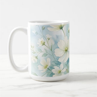 Vattenfärgs Trädgård med Vita Blommor Kaffemugg