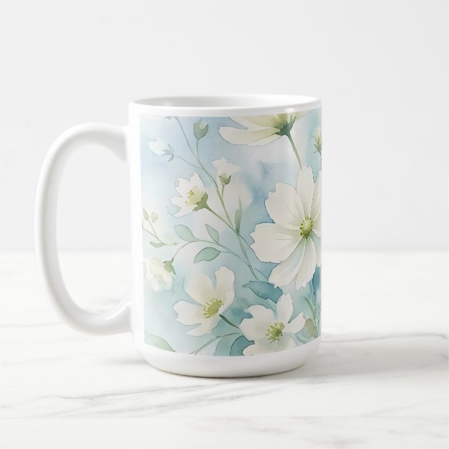 Vattenfärgs Trädgård med Vita Blommor Kaffemugg (Vänster)