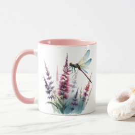 Vattenfärgs Trollslända Vildblomma Rosa Estetik Mugg