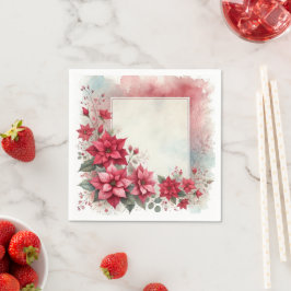 Vattenfärgs tvättad Poinsettia-ram decoupage Pappersservett
