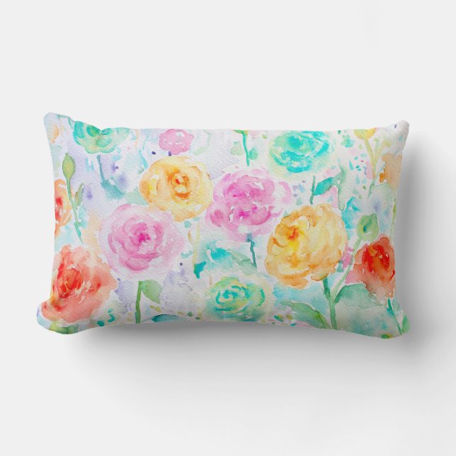 VattenfärgsAbstrakt Ranunculus Pillow Cushions Lumbarkudde (Framsida)