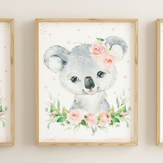 Vattenfärgsadsible Koala  Rosa Blommigt Wall Poster (Skapare uppladdad)