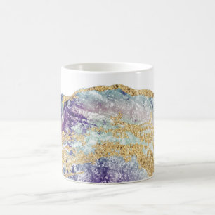 *~* Vattenfärgsagate Geode Guld Glitter Sten Kaffemugg